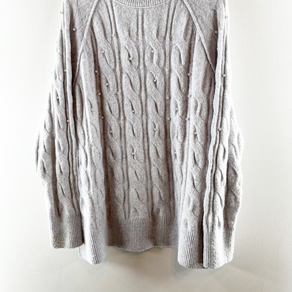 Aerie unReal Crewneck Long Sleeve Cable Pearl Detail Sweater Gray Large - Picture 6 of 10